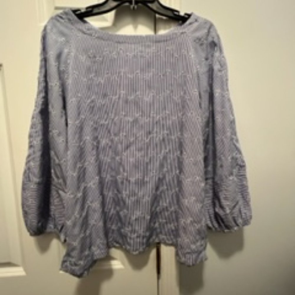 Loft large  blue eyelet shirt with fine white stripes